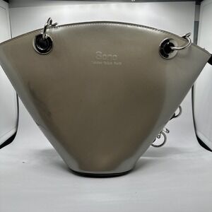 Sono London Tokyo Paris Grey Patent Fan Shaped Chain Shoulder Bag
